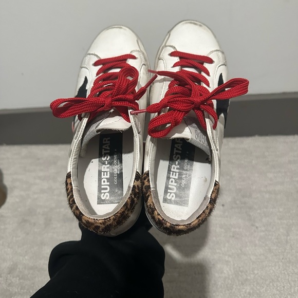 Golden Goose Super Star Red Laces Leopard Heel Tab - Picture 2 of 6